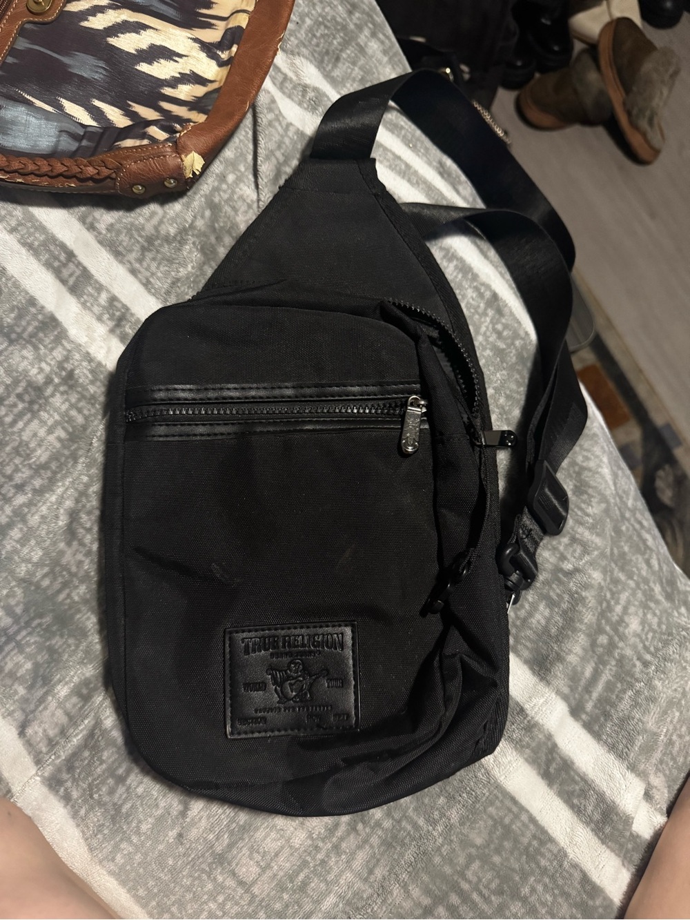 True Religion Black Men's Sling Belt Bag